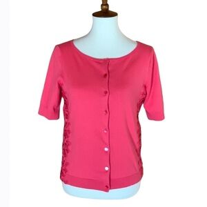 Talbots short sleeve cardigan sweater with eyelet lace details Size small